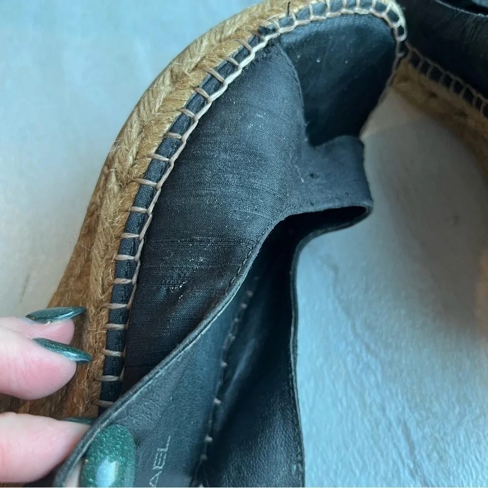 ** ERIC MICHAEL black Suede Espadrille Wedge Sandals 37 tie back